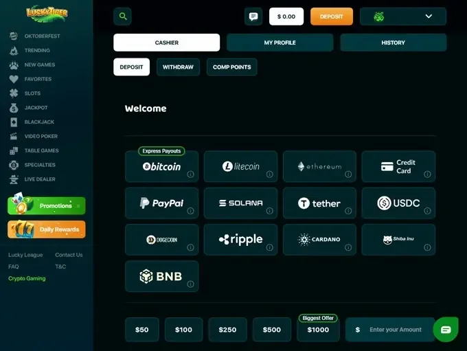 Lucky Tiger Casino — Inside Lucky Tiger Casino: screenshots 2